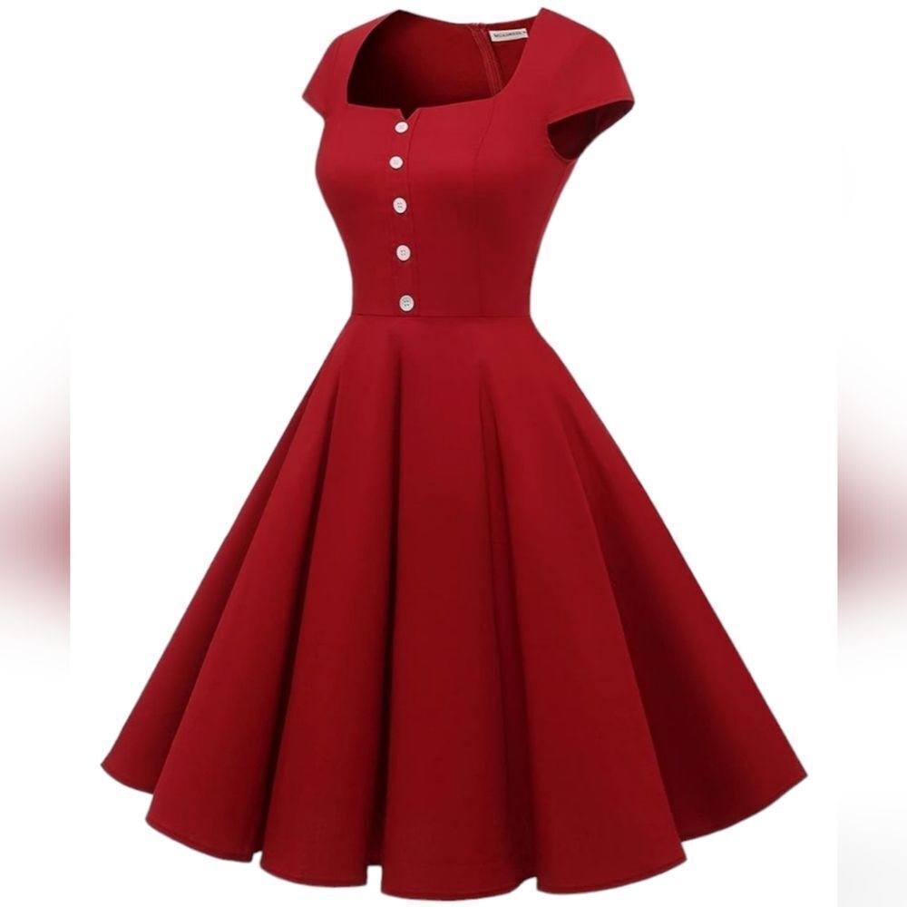 🔹️NWT Dark Red 50's Rockabilly Dress Large - Picture 2 of 12